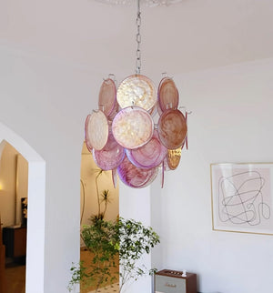 Pink Disc Glass Chandelier