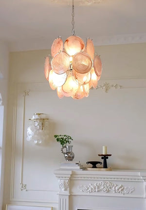 Pink Disc Glass Chandelier