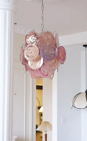 Pink Disc Glass Chandelier
