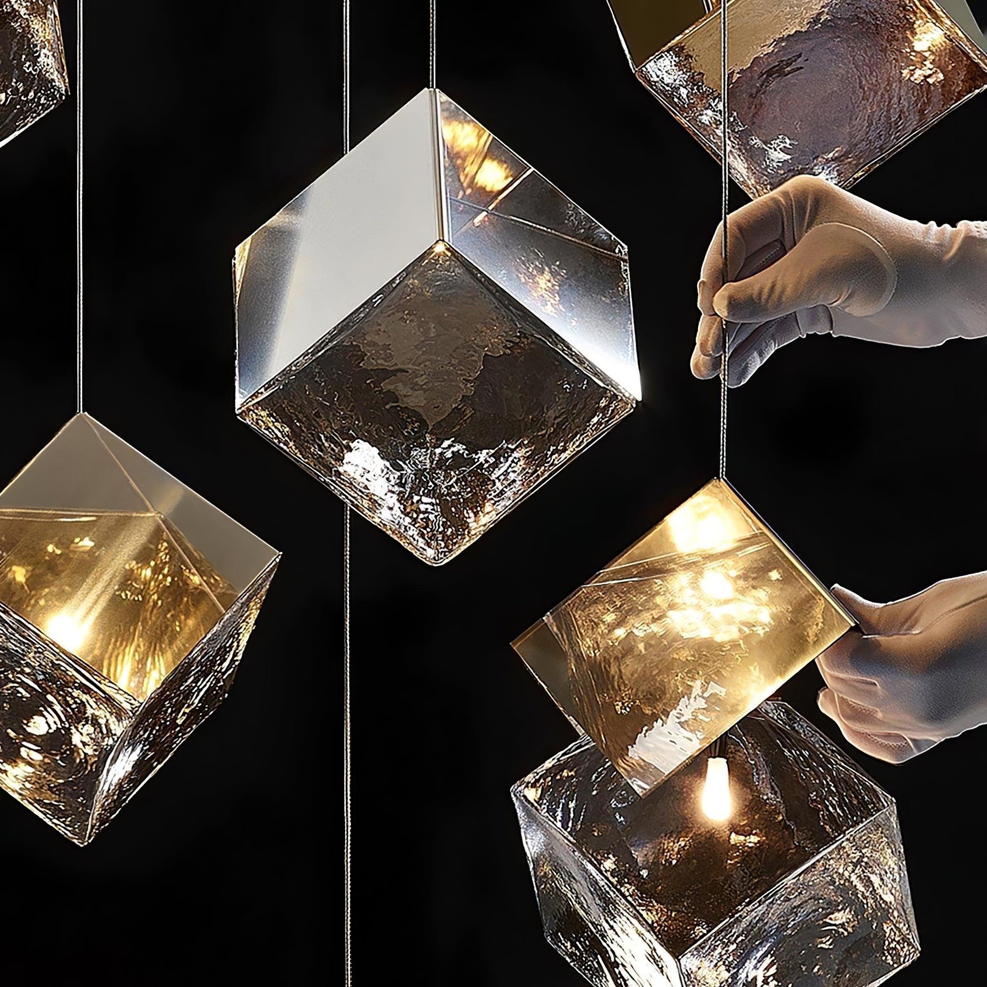 Gold Silver Geometric Glass Chandelier - Docos