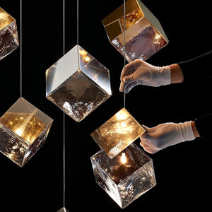 Gold Silver Geometric Glass Chandelier