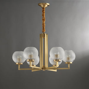 Ribbed Glass Brass Chandelier