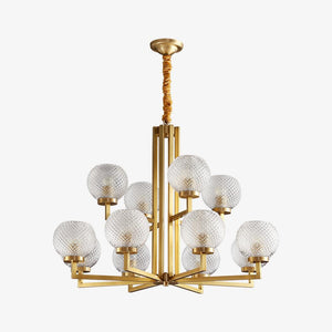 Ribbed Glass Brass Chandelier