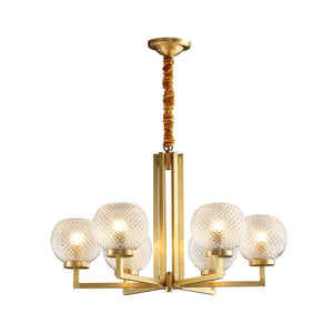 Ribbed Glass Brass Chandelier