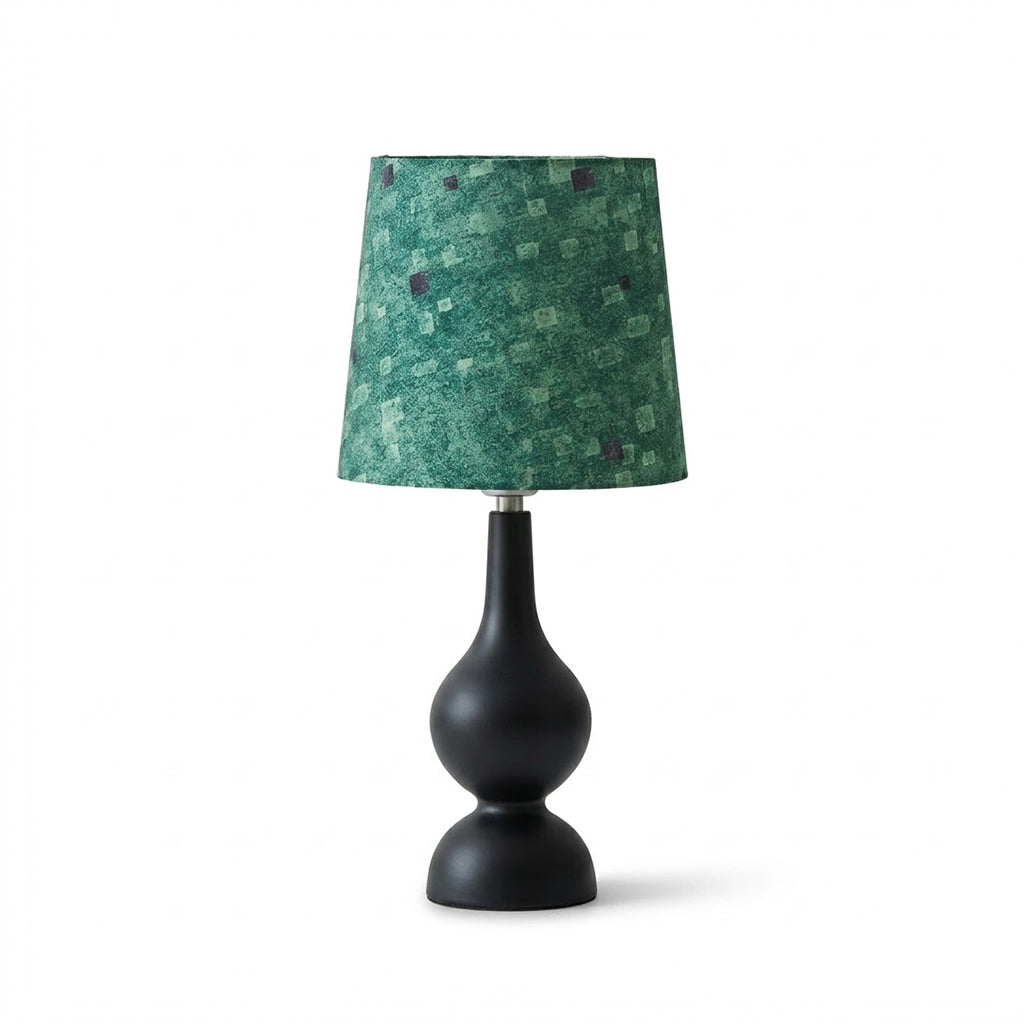 Rosmira ash wood table lamp green checkered shade for nightstand