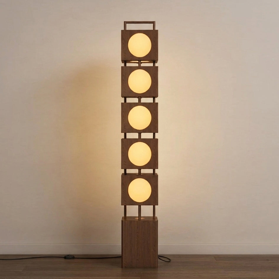 Rowen wood-frame lantern floor lamp 5 modules living room corner
