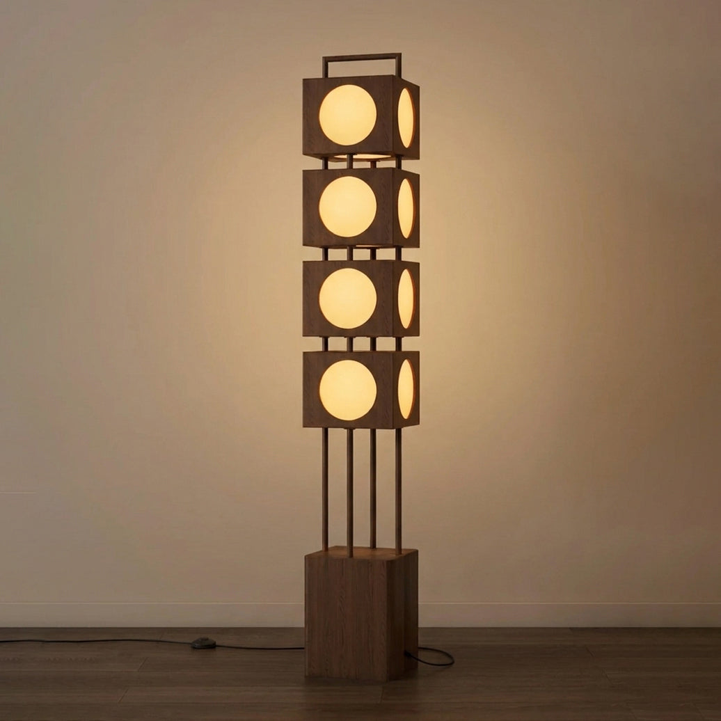 Rowen wood-frame lantern floor lamp 4 modules for living room