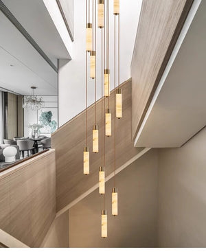 Slender Alabaster Column Chandelier