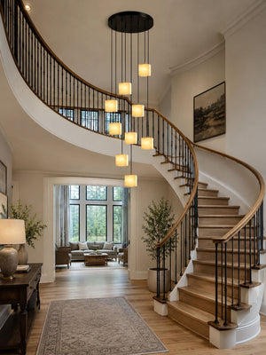 Square Alabaster Staircase Chandelier