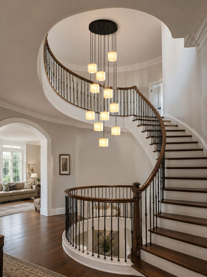 Square Alabaster Staircase Chandelier