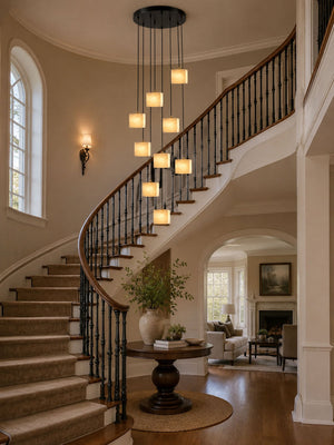 Square Alabaster Staircase Chandelier