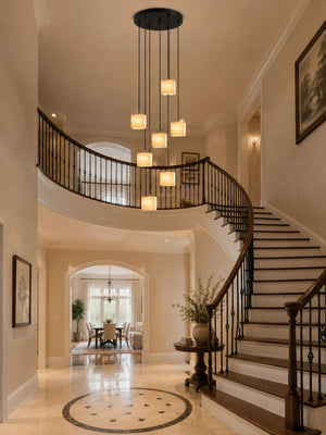 Square Alabaster Staircase Chandelier