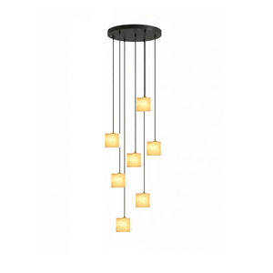 Square Alabaster Staircase Chandelier
