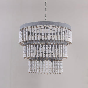 Three Tiered Wood Beaded Chandelier
