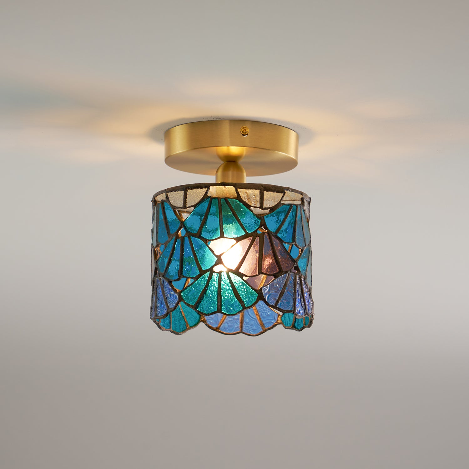 Blue Tina Tiffany Ceiling Light — lit