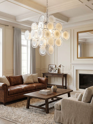 Disc White Glass Chandelier