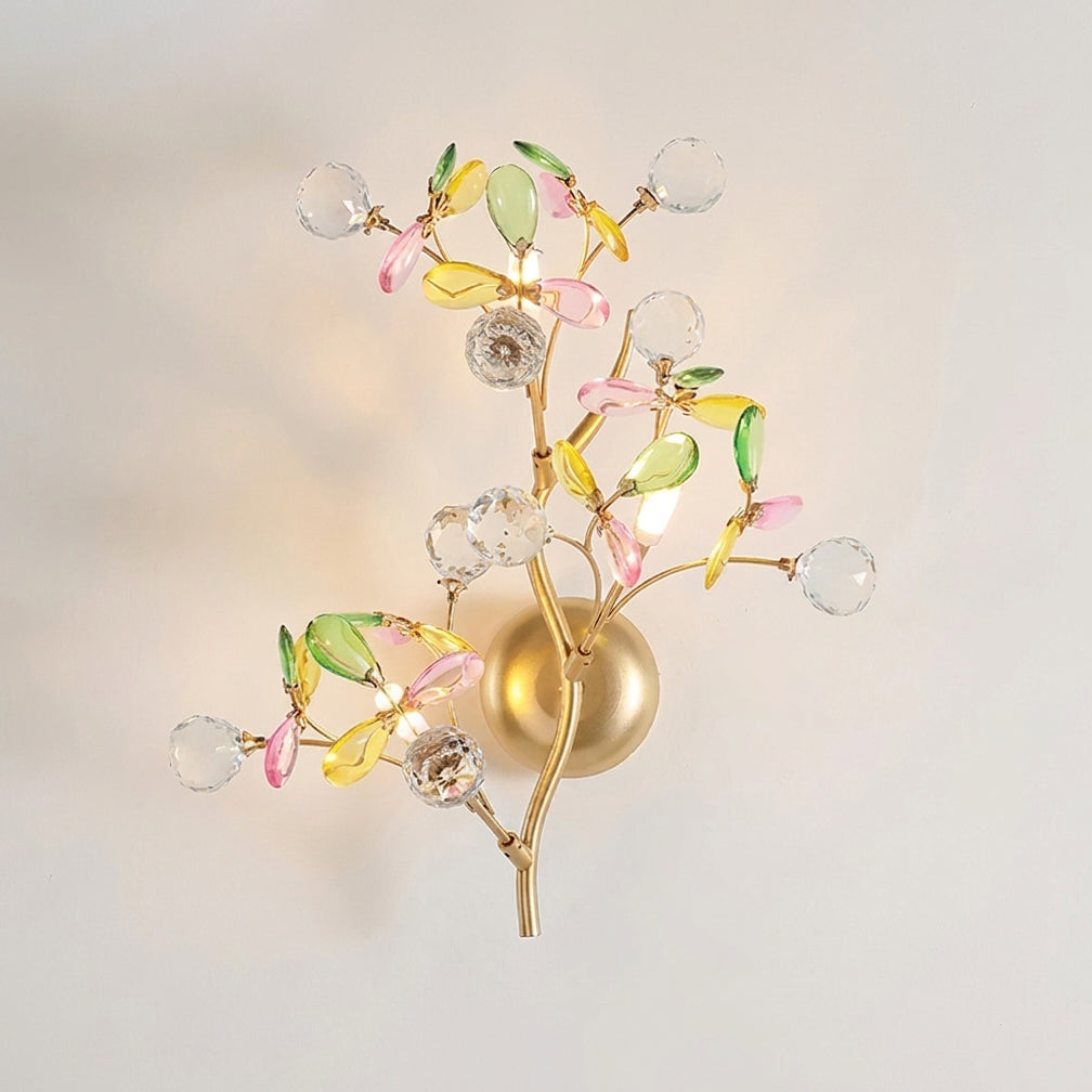 Verdelle crystal leaf branch wall sconce 3-light for living room