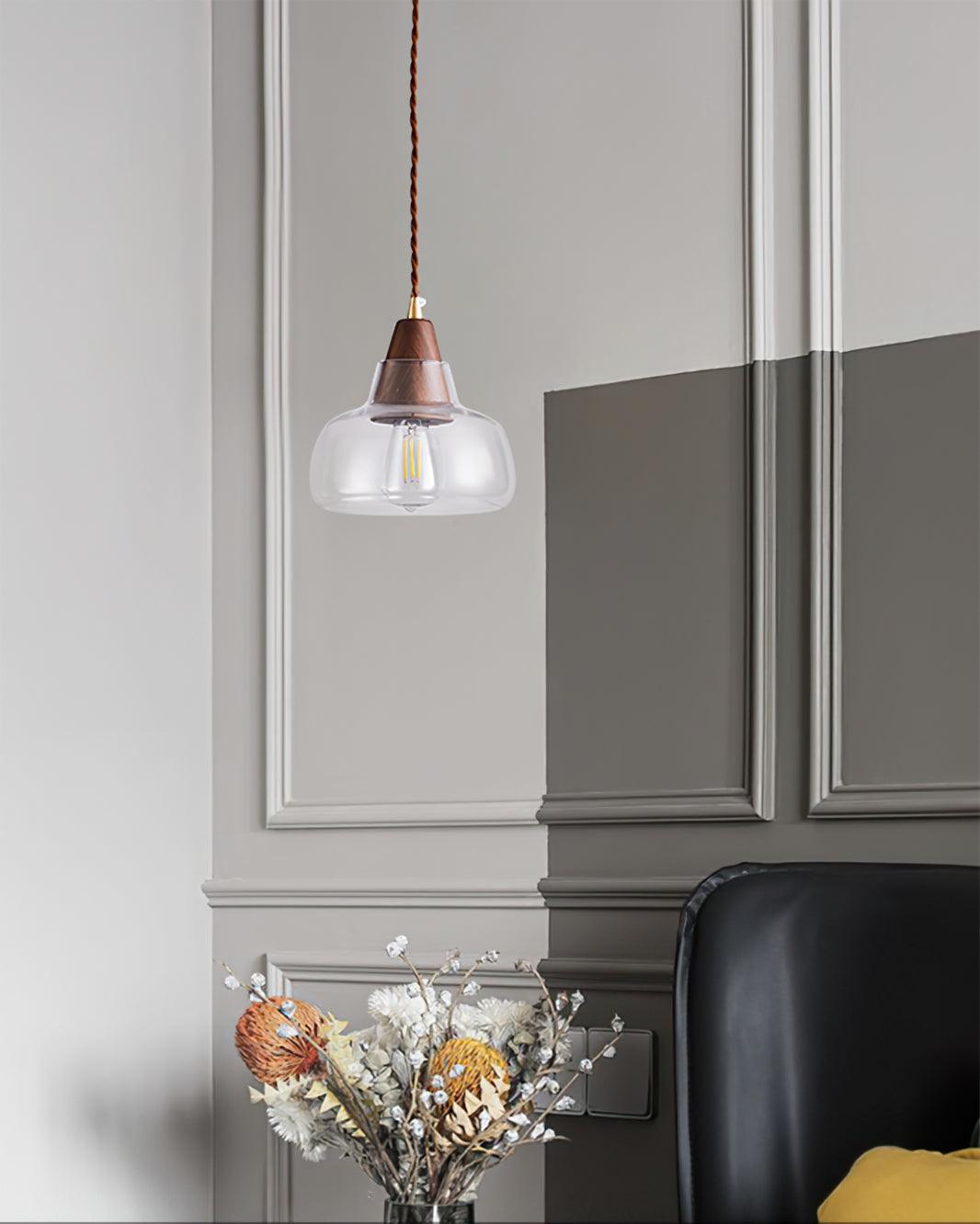Walnut Glass Pendant Lamp 6.3″ - Docos