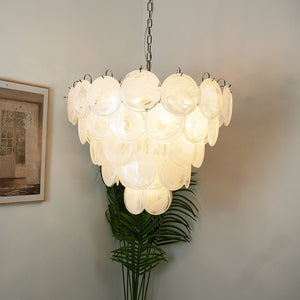 White Glass Disc Chandelier