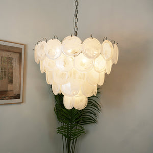 White Glass Disc Chandelier