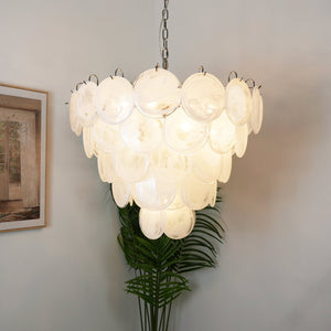 White Glass Disc Chandelier