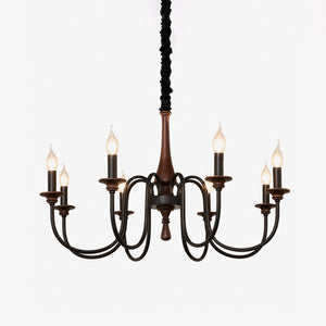 Wood Iron Candle Chandelier