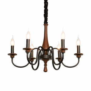Wood Iron Candle Chandelier