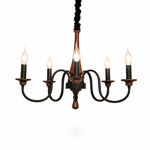 Wood Iron Candle Chandelier