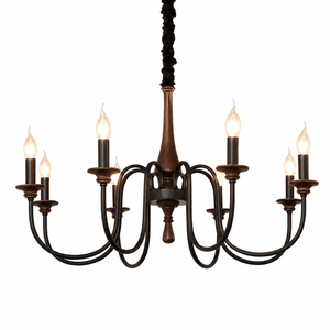Wood Iron Candle Chandelier