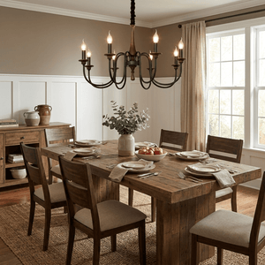 Wood Iron Candle Chandelier