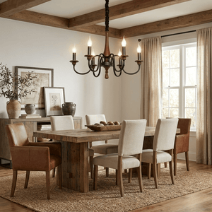Wood Iron Candle Chandelier