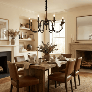 Wood Iron Candle Chandelier