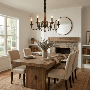 Wood Iron Candle Chandelier