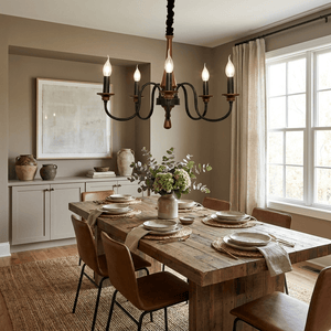 Wood Iron Candle Chandelier
