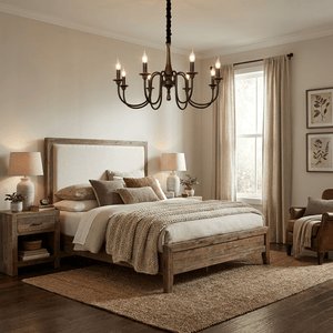 Wood Iron Candle Chandelier