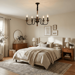 Wood Iron Candle Chandelier