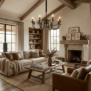 Wood Iron Candle Chandelier