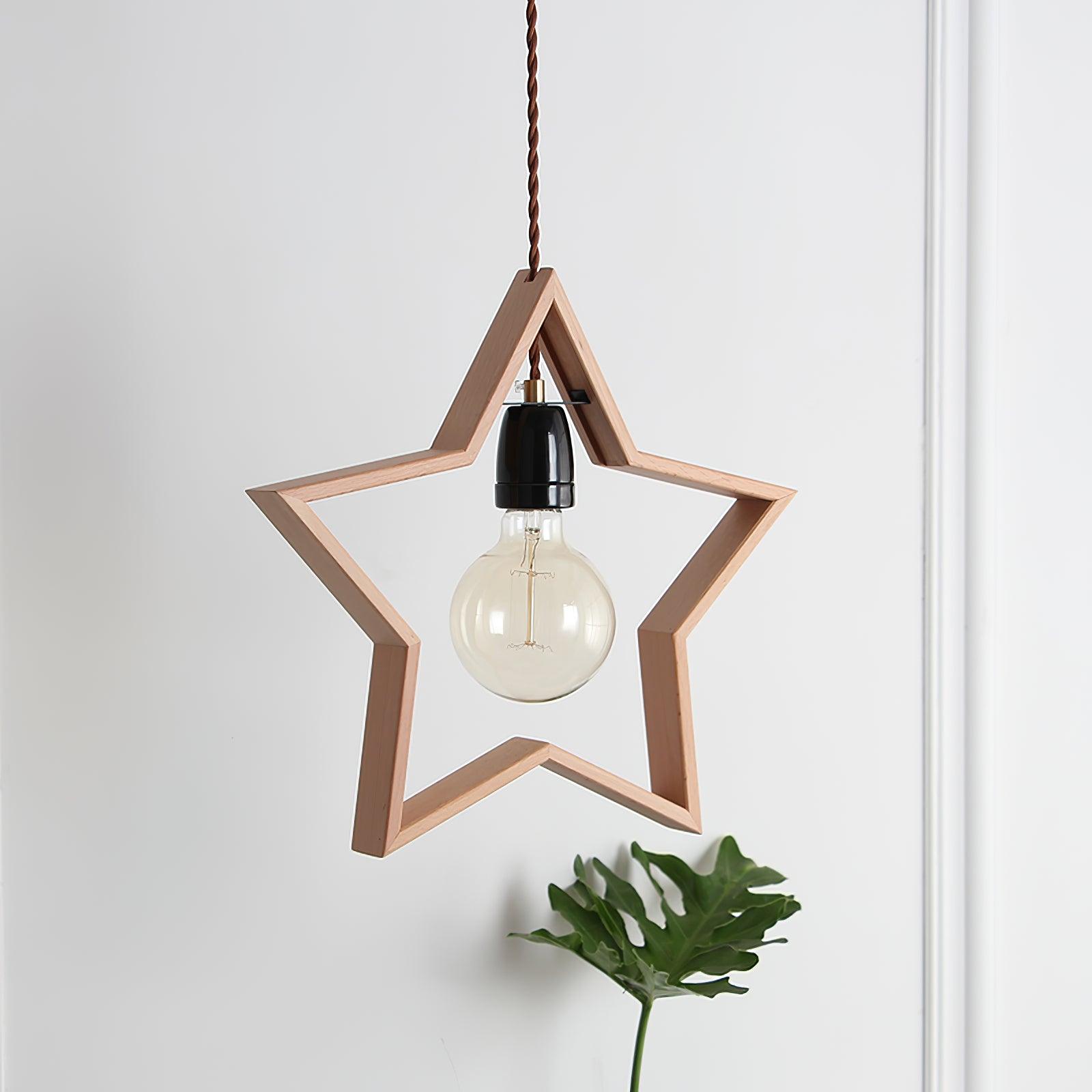 Wood Star Pendant Lamp 14.1″- 13.3″