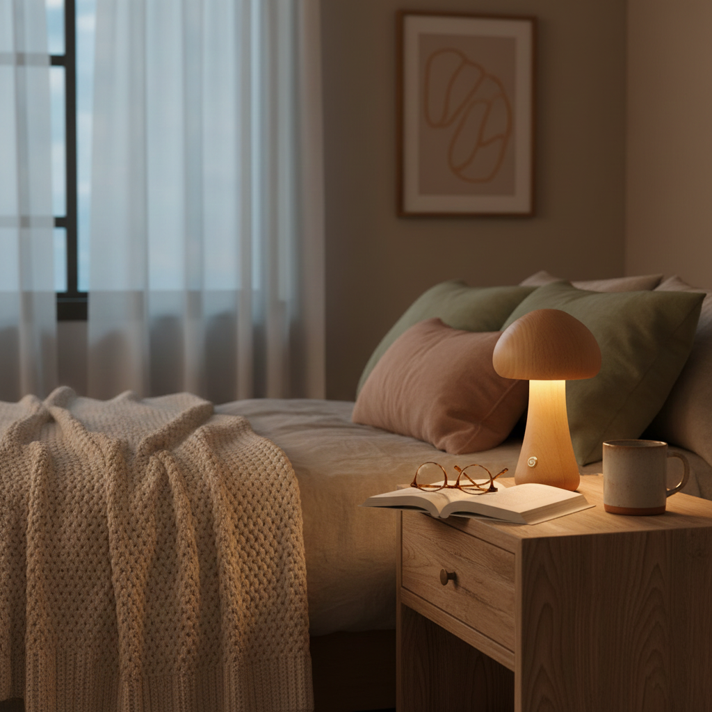 Wooden Mushroom Table Lamp