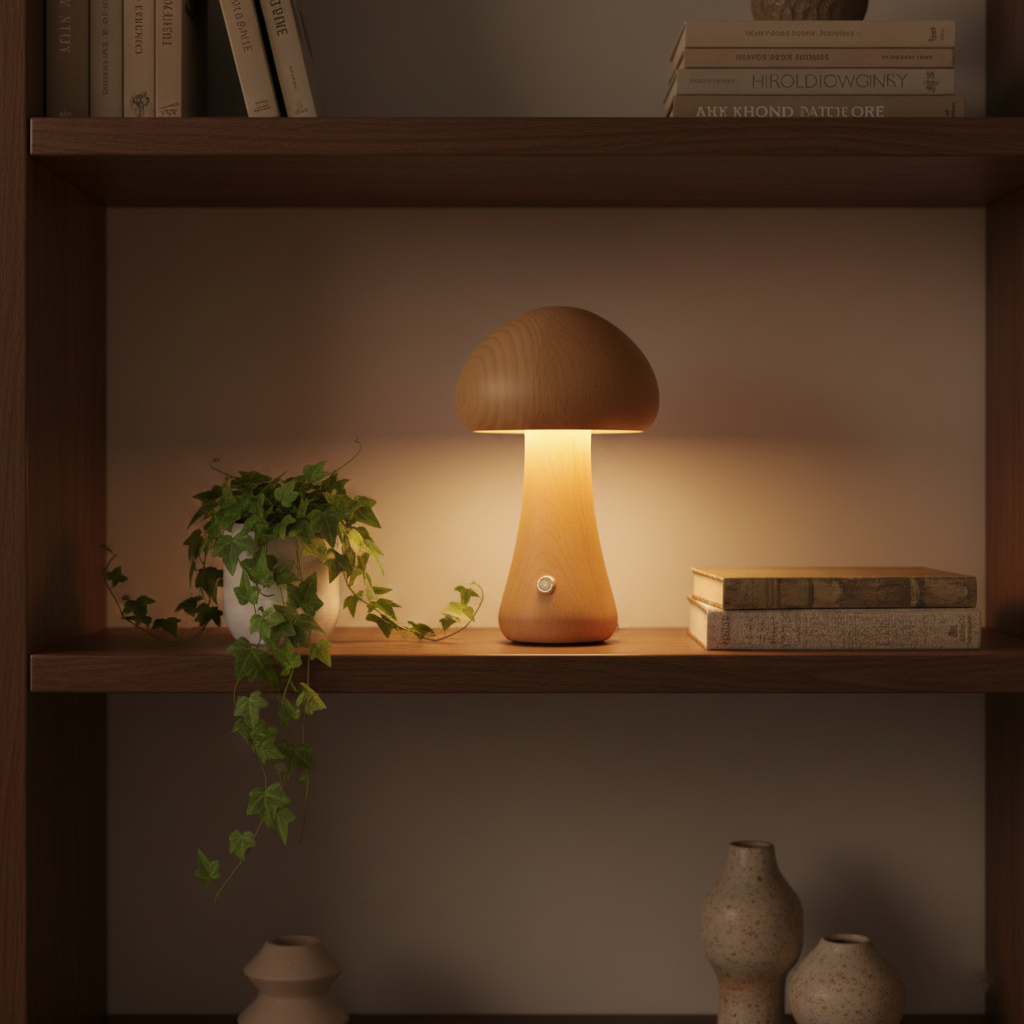 Wooden Mushroom Table Lamp