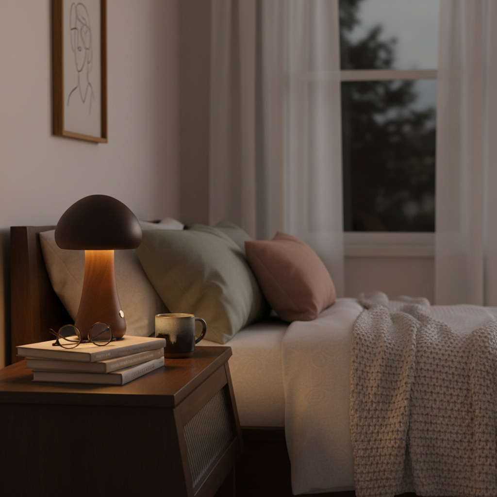 Wooden Mushroom Table Lamp