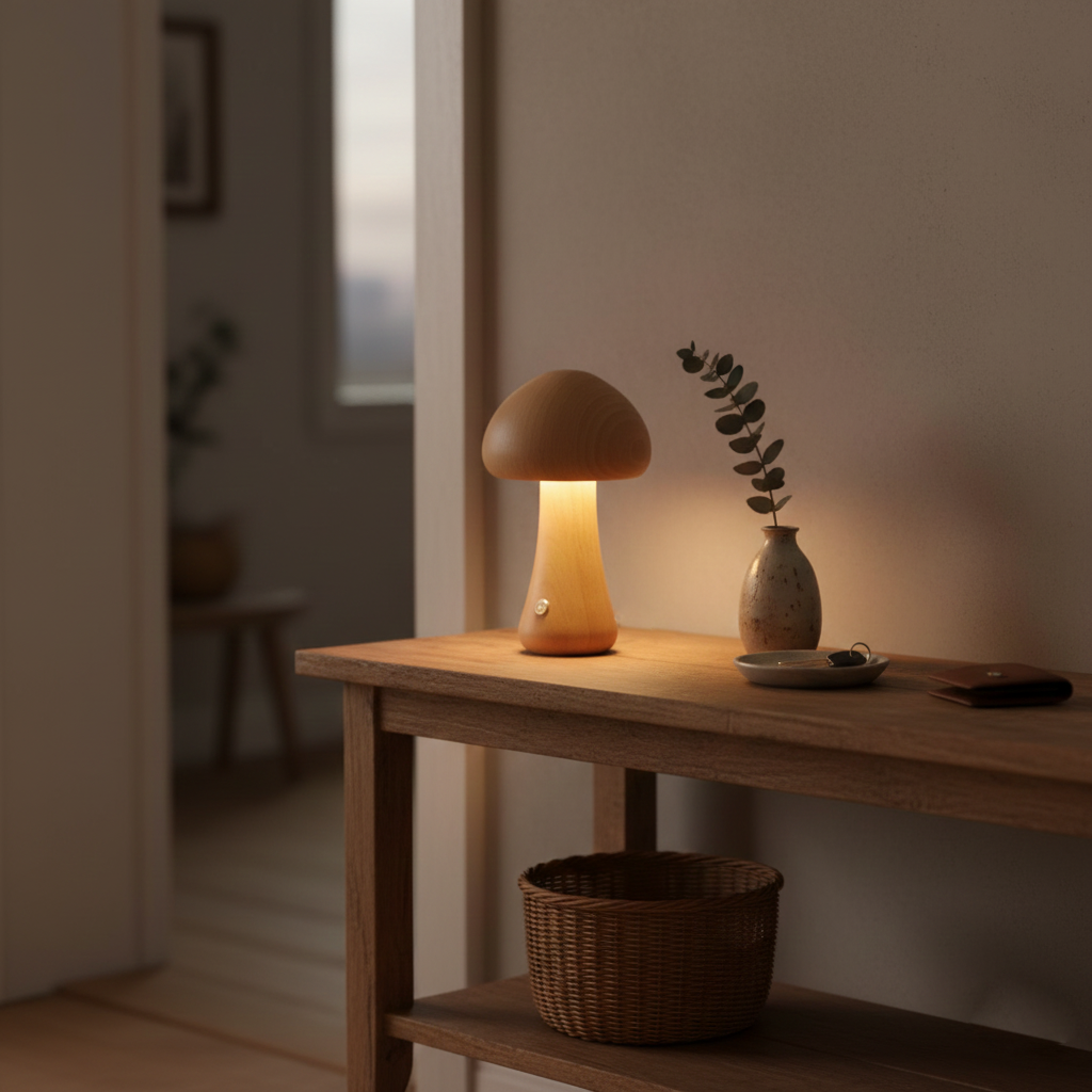 Wooden Mushroom Table Lamp