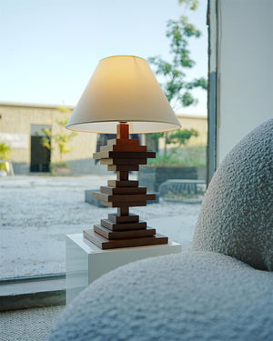 Wooden Tower Table Lamp
