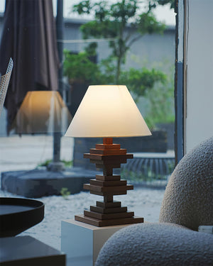 Wooden Tower Table Lamp