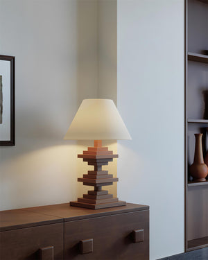 Wooden Tower Table Lamp
