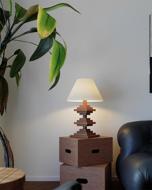 Wooden Tower Table Lamp