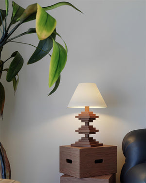 Wooden Tower Table Lamp