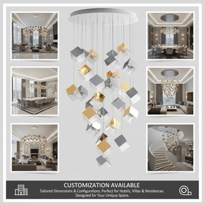 ثريا زجاجية هندسية باللون الذهبي والفضي