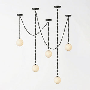 Industrial Alabaster Orb Chain Chandelier