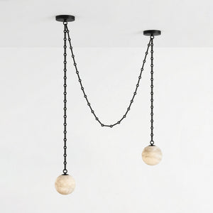 Industrial Alabaster Orb Chain Chandelier